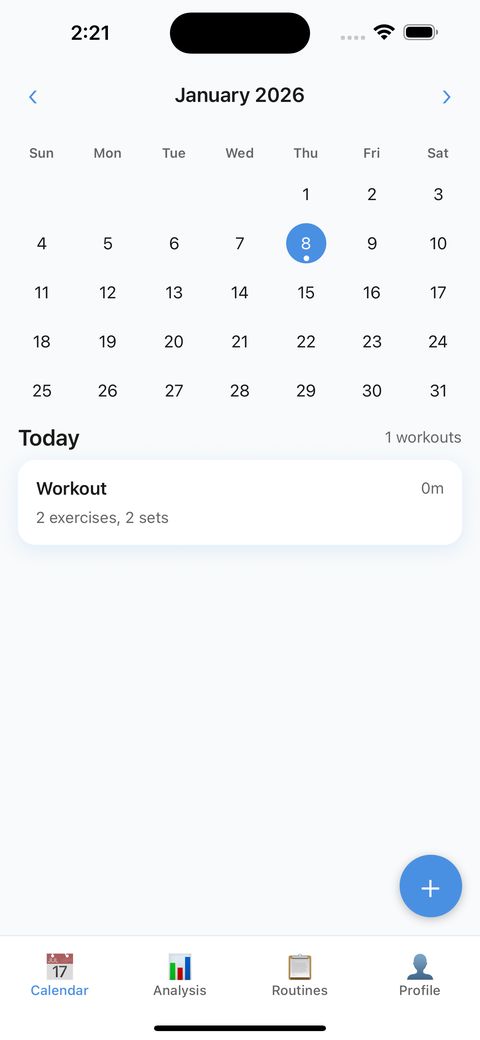 FitnessLog calendar showing training days