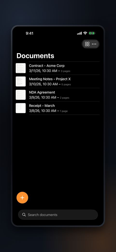 Scanory document list view