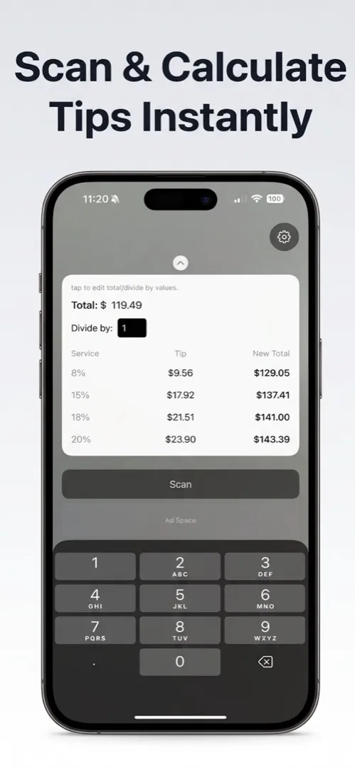 SnapTip iPhone app — Scan receipt and calculate tips instantly